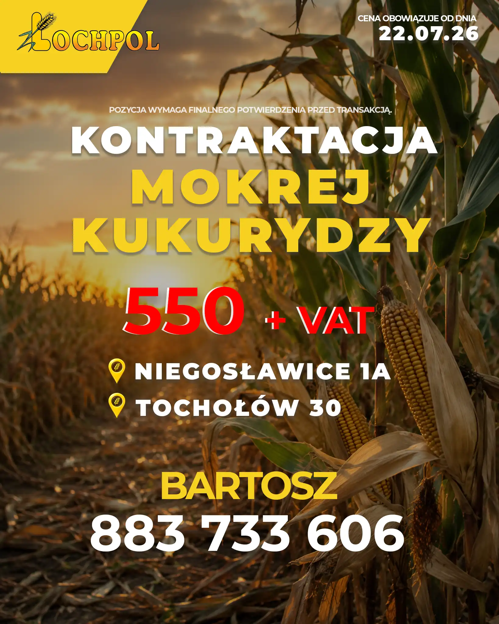 Kontraktacja mokrej kukurydzy w firmie Łochpol