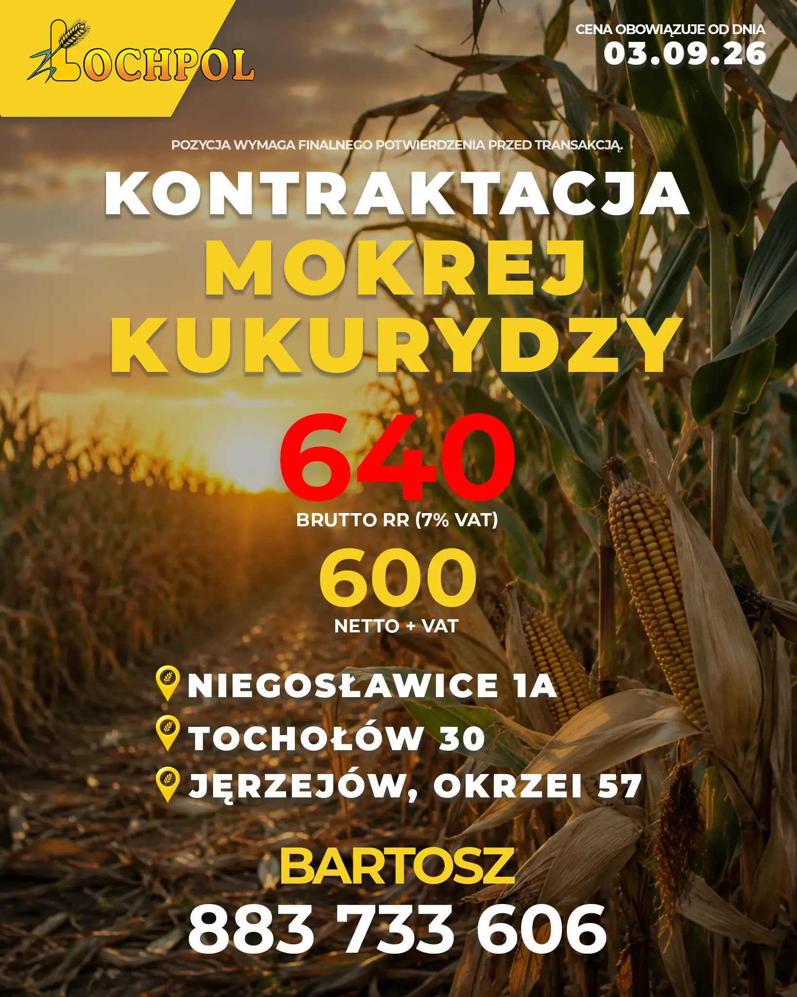 Kontraktacja mokrej kukurydzy w firmie Łochpol